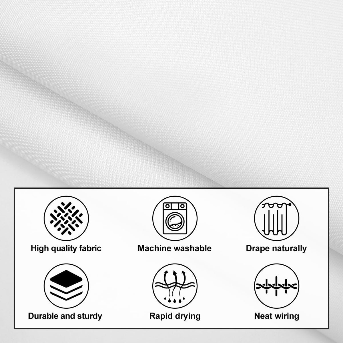 LUKDUNG 180 x 220 cm Polyester Textile Shower Curtain Anti-Mould for Bathroom, Curtain for Bathtub Shower Made of Fabric Waterproof Washable Shower