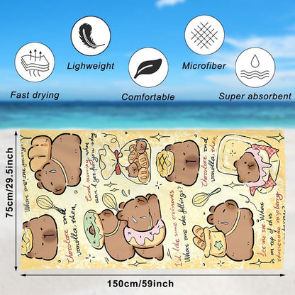 Spiritzohic Capybara Beach Towels, Capybara Bath Towels Swimming Towel Quick Dry Microfibre Towel Sandproof Beachs BathTowels for Travel, Holiday