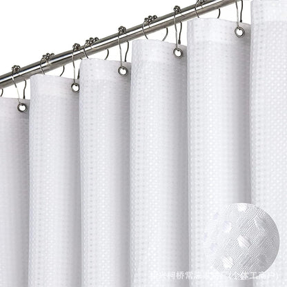 PWRco Dobby Weave Shower Curtain 180x180cm, Waterproof Polyester Fabric Mildew Resistant, Heavyweight 280GSM with Weighted Hem