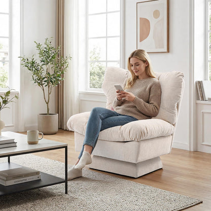CuteHairy Oversized Swivel Accent Chair – Modern Chenille Cuddle Armchair with Plush Cushion & 360° Rotating Base, 136kg Capacity