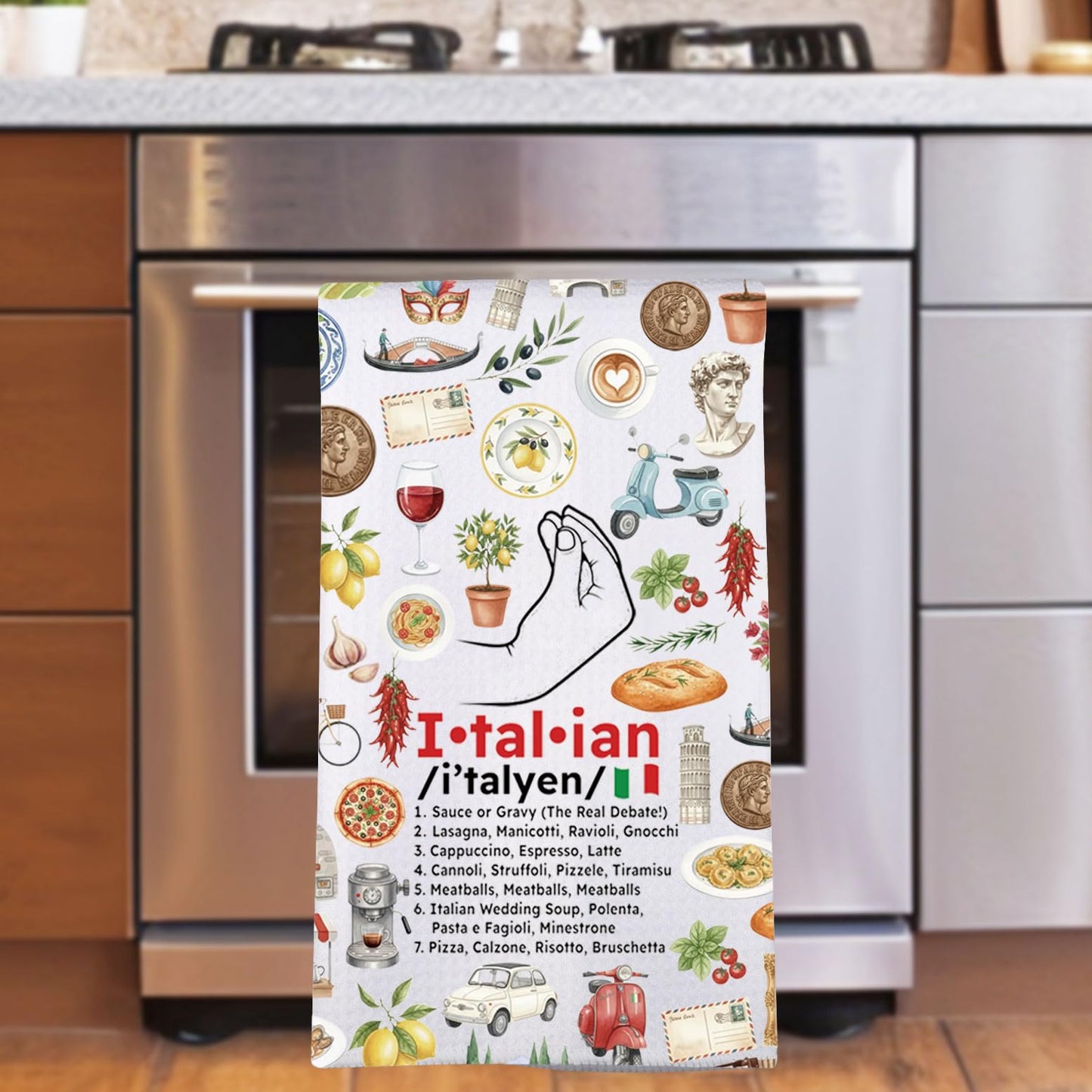 MYSOMY Italian Kitchen Towels Italian Kitchen Decor Italian Hand Towel Italian Chef Gifts Italian Rules Dish Towel (I·tal·ian kt1)