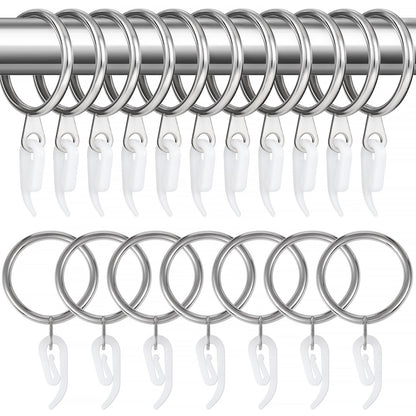 24 Pieces silver metal curtain rings and 24 Pieces white plastic Curtain Hooks for curtains (30mm internal diameter)