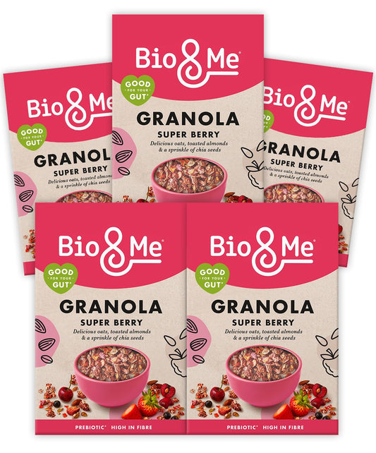 Bio&Me Super Berry Granola 5-Pack (5 x 360g) ? Vegan, High Fibre, No Added Sugar, Gut-Loving Breakfast Cereal