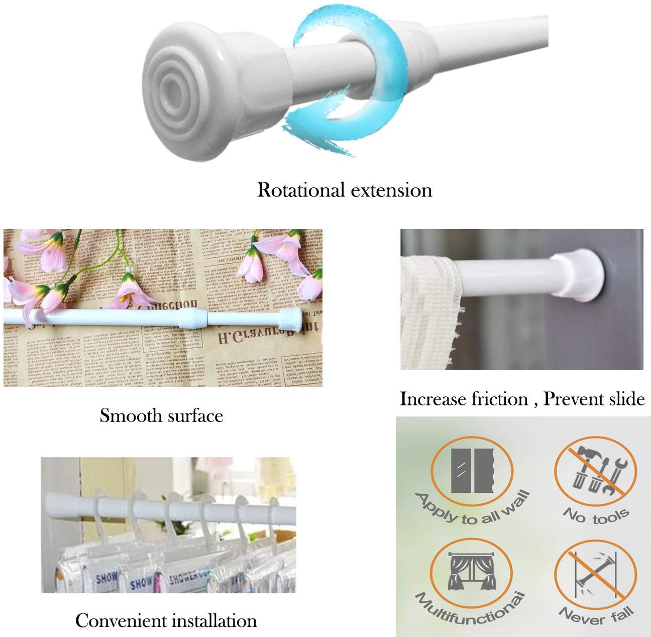 2 Pack Small Tension Rods 12 in to 20 Curtain Rods Window Rods in Extendable Width Spring Cupboard Bars for Kitchen Utensils, Closet, and Cabinet