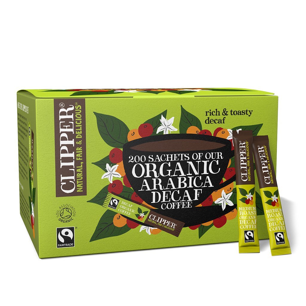 Clipper Organic Medium Roast Decaf Arabica Coffee | 200 Sachets | Individually Wrapped Decaffeinated Instant Coffee | Gourmet Coffee | Sustainable