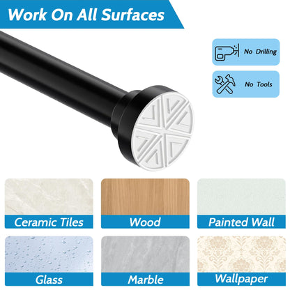 Shower Curtain Pole Extendable Tension Rods for Curtains Curtain Poles No Drilling Shower Curtain Rail Extendable Pole for Bathroom, Window, Door