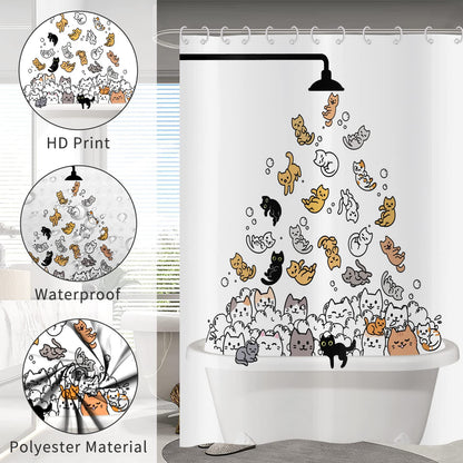 Hnmdmyi Funny Cat Shower Curtain 150x180, Kids Cartoon Animal Kitten Colorful Lovely Hilarious Pets Bathroom Curtains with Hooks Waterproof Polyester