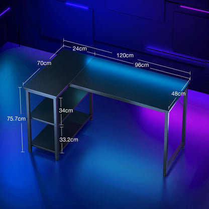 Coleshome L Shaped Gaming Desk for Small Space, 120x70 cm Black