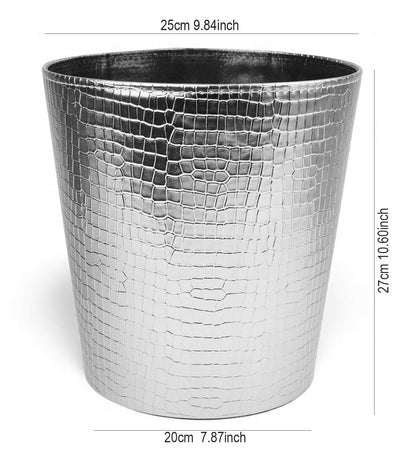 Emartbuy Luxury Croc Texture Faux Leather Dustbin Stylish Waste Bin- Silver