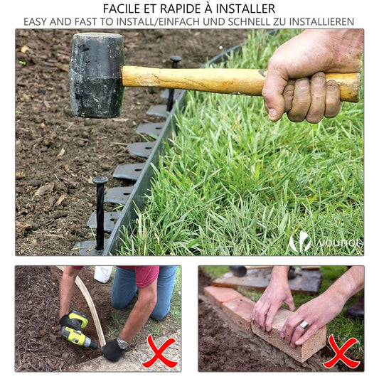 VOUNOT 20m Flexible Lawn Edging, Plastic Garden Edging Border with 60 Strong Securing Pegs, Height 5cm, Green