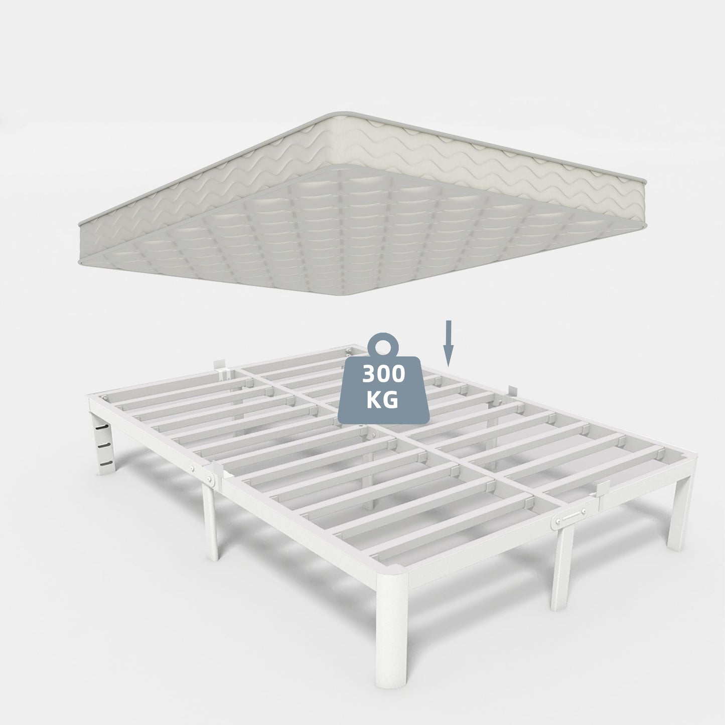 KVLKBV Single Bed Frame 90 x 200 cm,White Bed Frame with Metal Anti-slip Gasket and Large Storage Space Under Bed - Suitable for Bedroom