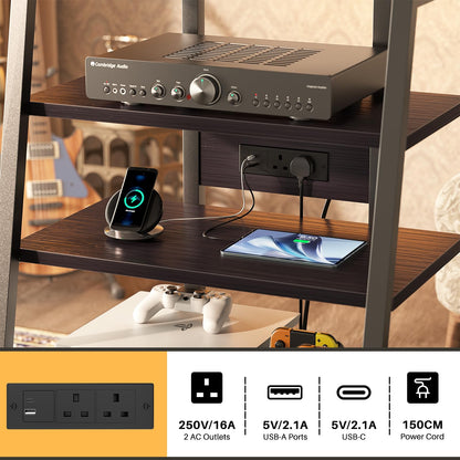 iSunirm HiFi Stand, AV Media Stand with Outlets, 4-Tier Media Console with LED Lights, Record Player Stand With Storage Shelves