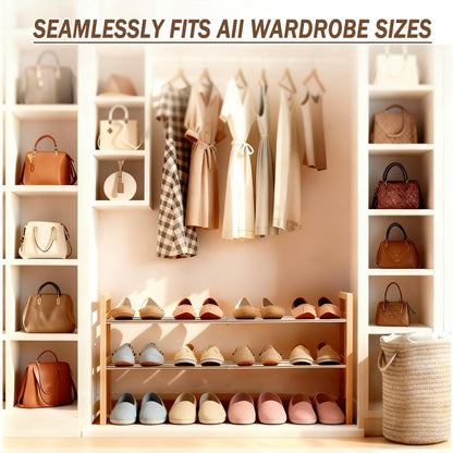 LEMIKKLE Shoe Rack Wooden, 2-Tier Oak Shoe Rack Expandable Stainless Steel Design, Ideal for Small Shoe Storage for Narrow Space