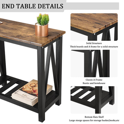 Narrow End table Rectangular Side Tables with Storage Shelf Small Sofa Table Industrial Nightstands Bedside Table for Small Spaces Living Room