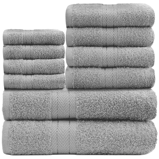 GC GAVENO CAVAILIA 10 Piece Towel Bale Set | Quick Drying Cotton Towel Highly Absorbent 450 GSM Silver Towels Set | Bathroom Towels Bale Set 4x Face