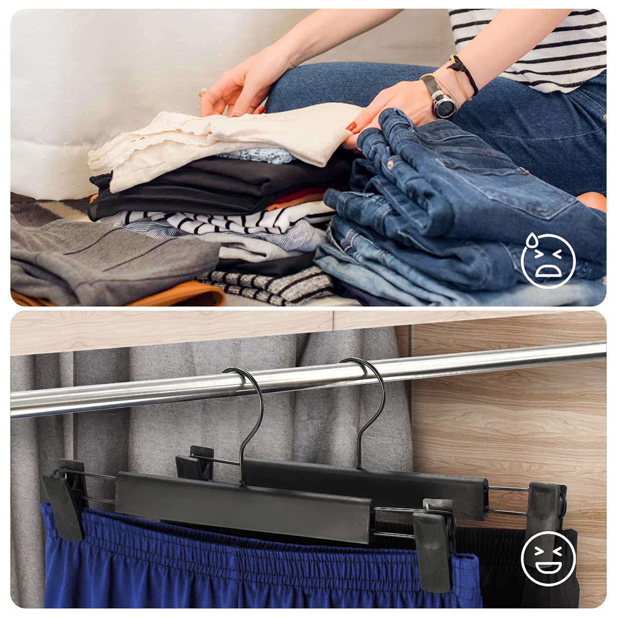 GUANJUNE Clothes Pants Hangers, Space-Saving Skirt Holders with 360 ° Swivel Hooks, Adjustable Clips, Trouser Hangers, Coat Garment Jeans Hangers