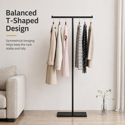 GOOGO T-Shaped Coat Rail Freestanding, Heavy Duty Metal Clothes Rack with Stone-Effect Base, 175 cm Modern Coat Stand for Hallway, Entryway, Bedroom