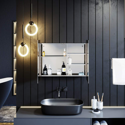 ELEGANT 800x600mm Bathroom Cabinet with Mirror, Stainless Steel