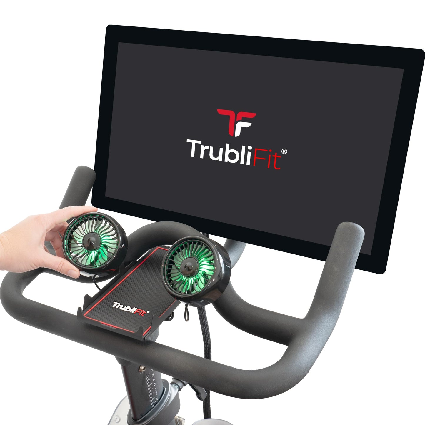 Dual Fans for Peloton Bike with Phone Tray - All Metal Phone Holder - Fan with Tray - No Batteries Required - Accessories for Peloton Bike