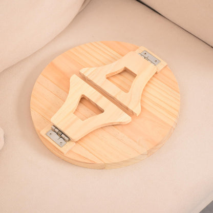Uwenkjie Natural Pine Sofa Armrest Tray, 25cm Circular Wood Foldable Side Table with Clip, Portable Waterproof Arm Tray for Remote Control, Drink