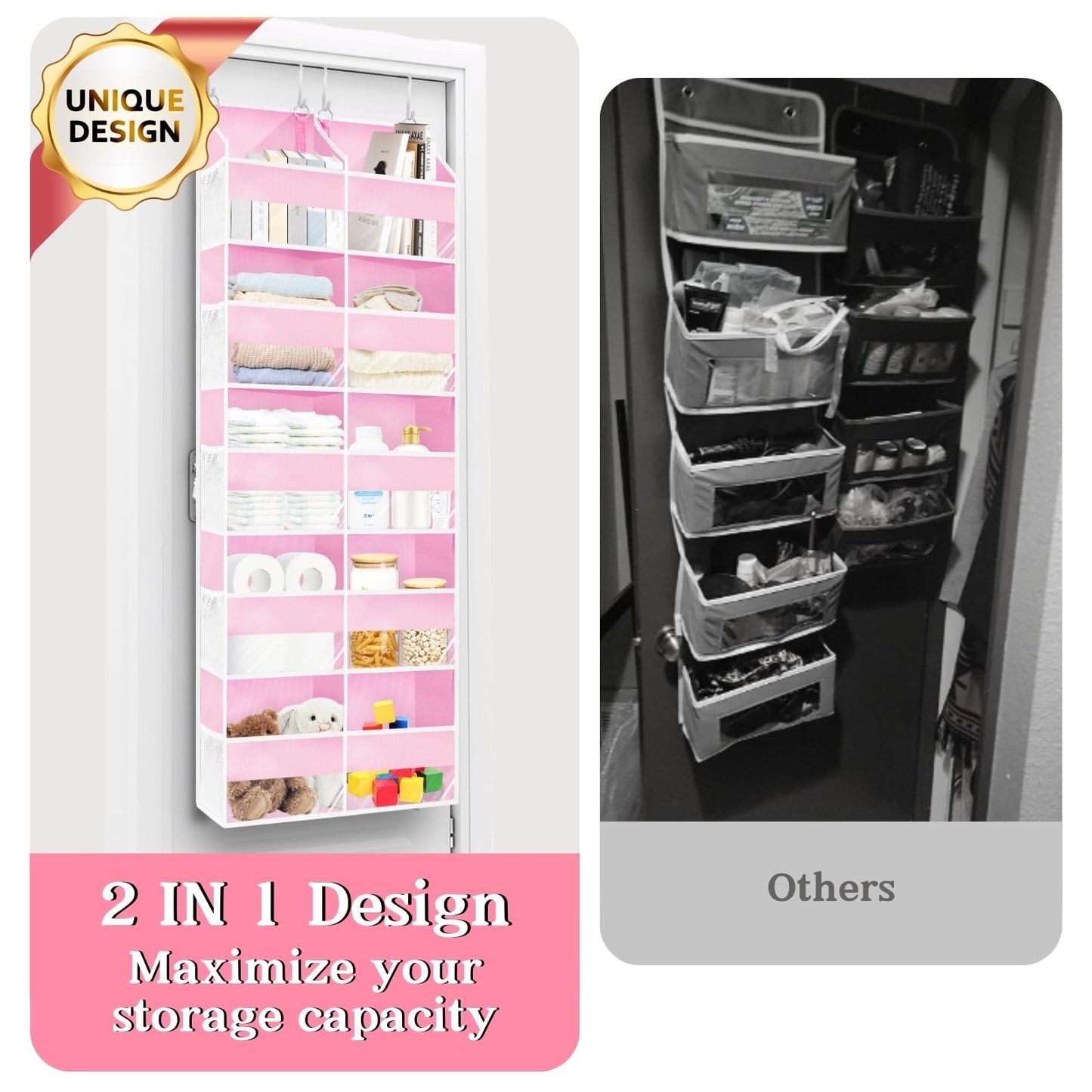 Ofiray-home Over the Door Organiser with 5 Tiers and 10 Compartments, Extra Large Hanging Door Storage with 4 Hooks, 36kg Weight Capacity