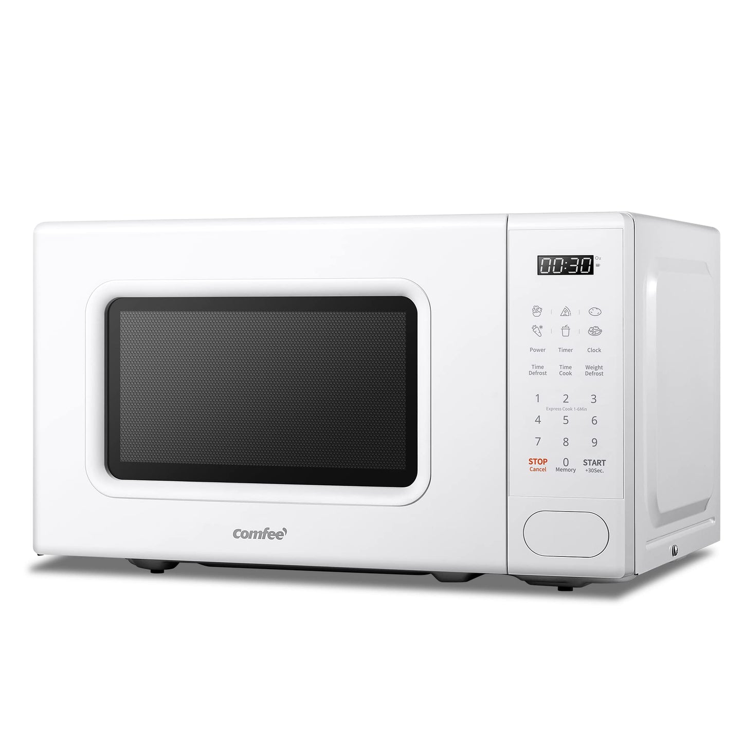 COMFEE' 700w 20 Litre Digital Microwave Oven with 6 Cooking Presets, Express Cook, 11 Power Levels, Defrost, and Memory Function - White -
