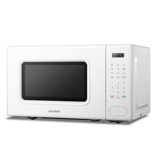 COMFEE' 700w 20 Litre Digital Microwave Oven with 6 Cooking Presets, Express Cook, 11 Power Levels, Defrost, and Memory Function - White -