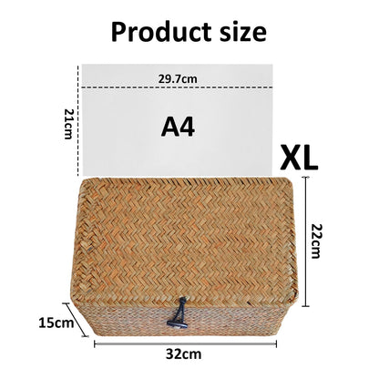 Esoes Wicker Storage Basket Woven Rattan Storage Box With Lids Seagrass Laundry Baskets Makeup Organizer For Bathroom, Living Room, Kitchen (XL)