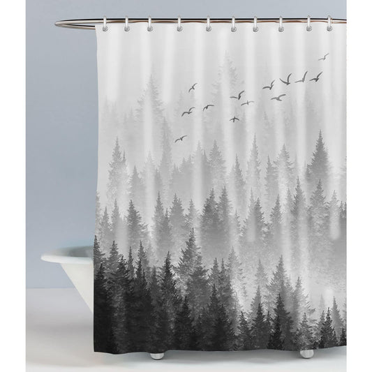 LIVETTY Shower Curtain Black and White Misty Forest Shower Curtains Plant Tree Nature Woodland Bathroom Curtain 72x72 inches(180x180cm) with 12 Hooks