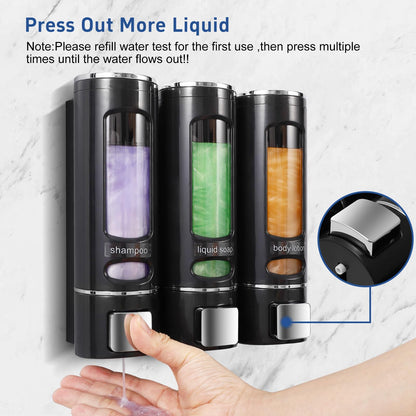 Shampoo and Conditioner Dispenser,Shower Dispensers 3 Chamber No Drill Shower Soap Dispenser Shampoo Conditioner Body Wash Dispenser Wall Mount for