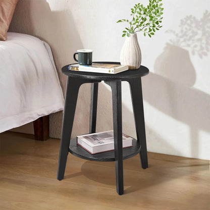 FEUFOAM 2-Tier Round Side End Table Black Beside Table Sofa Table Nightstand Modern Accent Table for Small Spaces Living Room Bedroom 40W x 52H cm