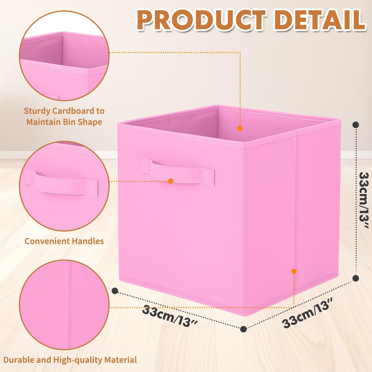 Pinkgarden Storage Box, Collapsible Fabric Storage Cube with Handles for Home, Kids Room, Closet and Toy Organization,Pack of 4, 33 x 33 x 33 cm, Pink
