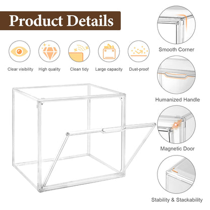 Acrylic Display Case with Openable Door, Clear Dustproof Display Box Stackable Protection Showcase for Figures, Models & Crafts, Easy to Assemble