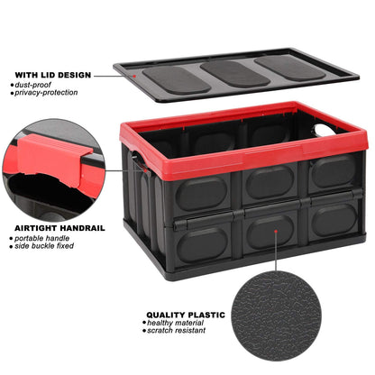 Tuevob 2 Pack Collapsible Storage Boxes Shelf Crates 30L Lidded Storage Bins Plastic Tote Storage Box Container Stackable Folding Utility Crate