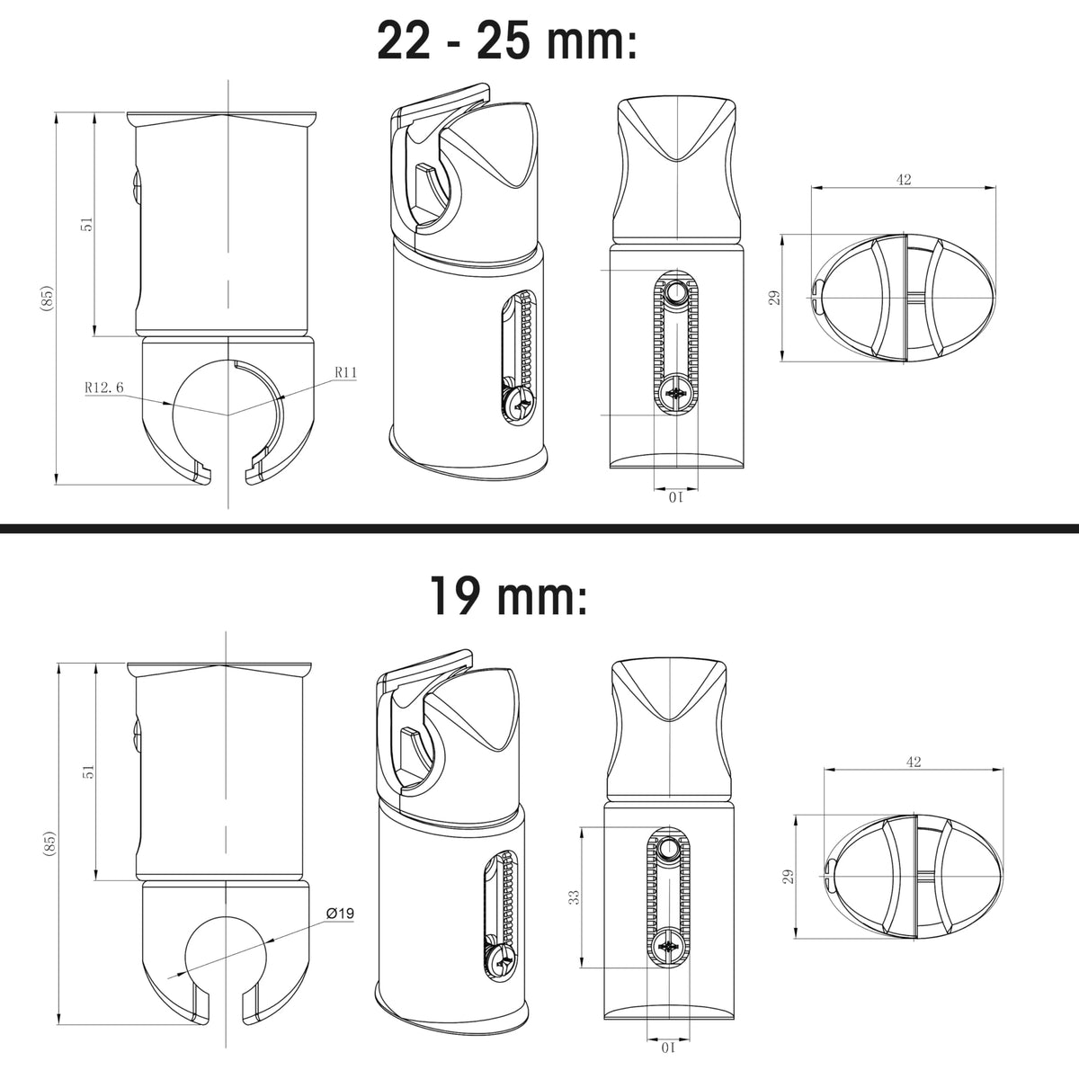 Clamp Brackets for Heated Towel Rail Radiators Flat & Curved (Chrome, 19mm Tube Width)