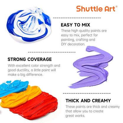 Shuttle Art 80 Pack Acrylic Paints Set, 78 Colours Acrylic Paint (2oz,60ml) with Extra White Black Piants & 12 Brushes, Rich Pigmented, Water Proof