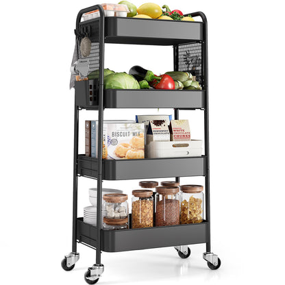 Urackify 4 Tier Storage Trolley on Wheels, Black