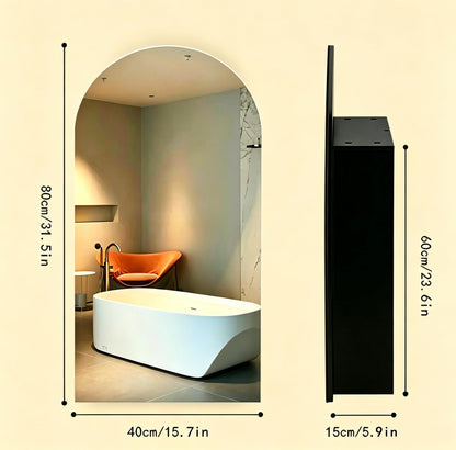 Ymahizax Arch Bathroom Mirror Cupboard, Wall Mounted Medicine Cabinet with 3 Adjustable Shelves, 89.5x47x12cm Premium MDF Bathroom Storage Cupboard