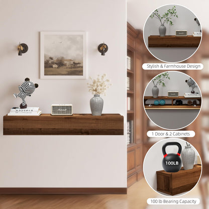 Pmnianhua Floating Solid Wood Console Table, Wall Mounted Narrow Entryway Table with Storage Shelf