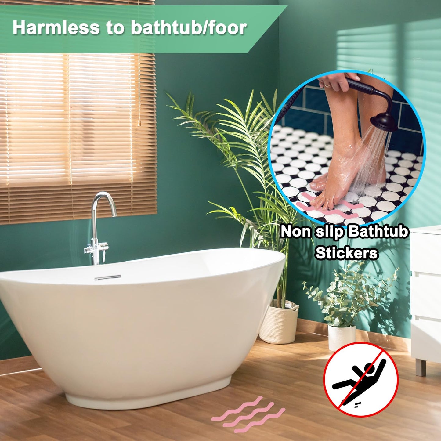M METERXITY 24 PCS Anti Slip Shower Stickers Pink S Bathtub Non-Slip Stickers Safety Bathtub Strips Adhesive Decals with Scraper for
