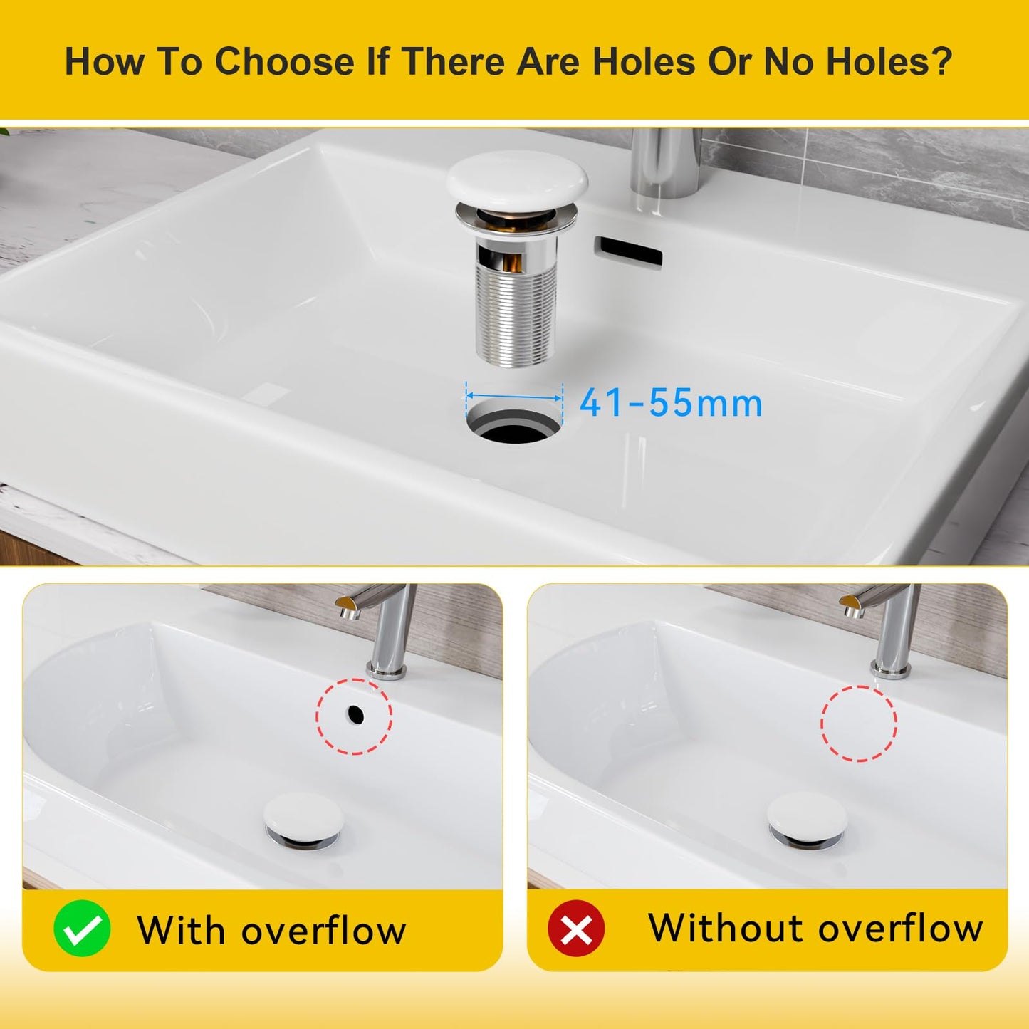 KULACO Sink Drain Fitting with Overflow, Pop Up Valve, Ceramic