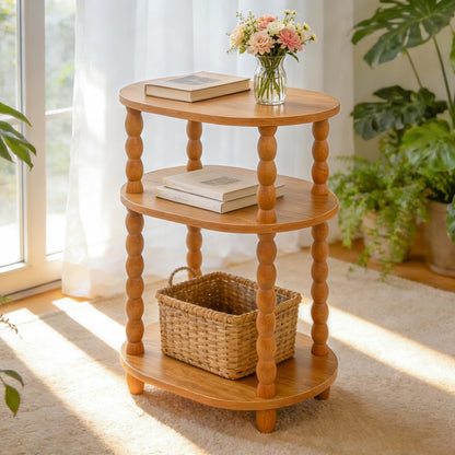 Wooden Side Table,3-Tier Small End Table with Storage Shelf, Vintage Retro furniture Bedside Coffee oval Table Night Stand for Living Room, Bedroom