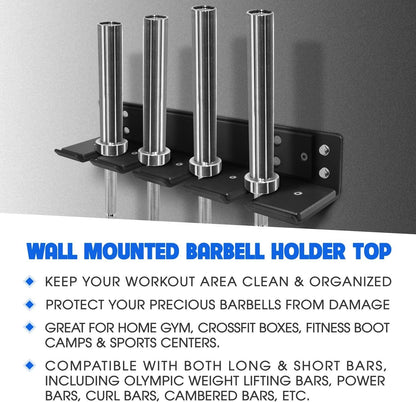 Yes4All Vertical Wall Mounted Olympic Barbell Holder for 4 Bars - Barbell Storage Rack Hanger for Home Gym