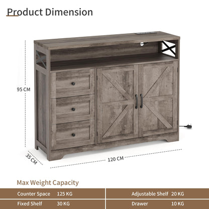 BonVache Sideboard Cabinet,Wooden Sideboard with Adjustable Shelf,3 Drawers and Open Shelf,Storage Cabinet for Living Room,Kitchen Storage Unit for