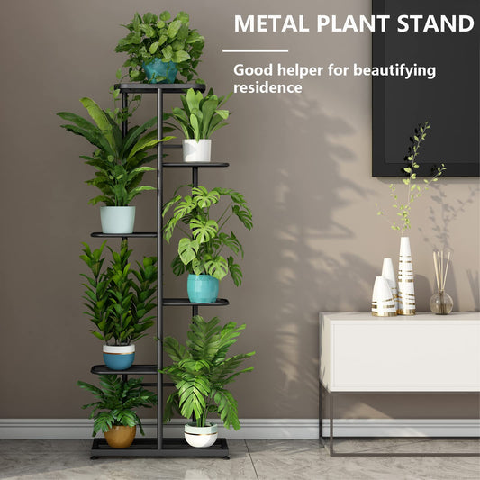 LINZINAR Metal 6 Tier 7 Potted Plant Stand Indoor Outdoor, Dark Grey