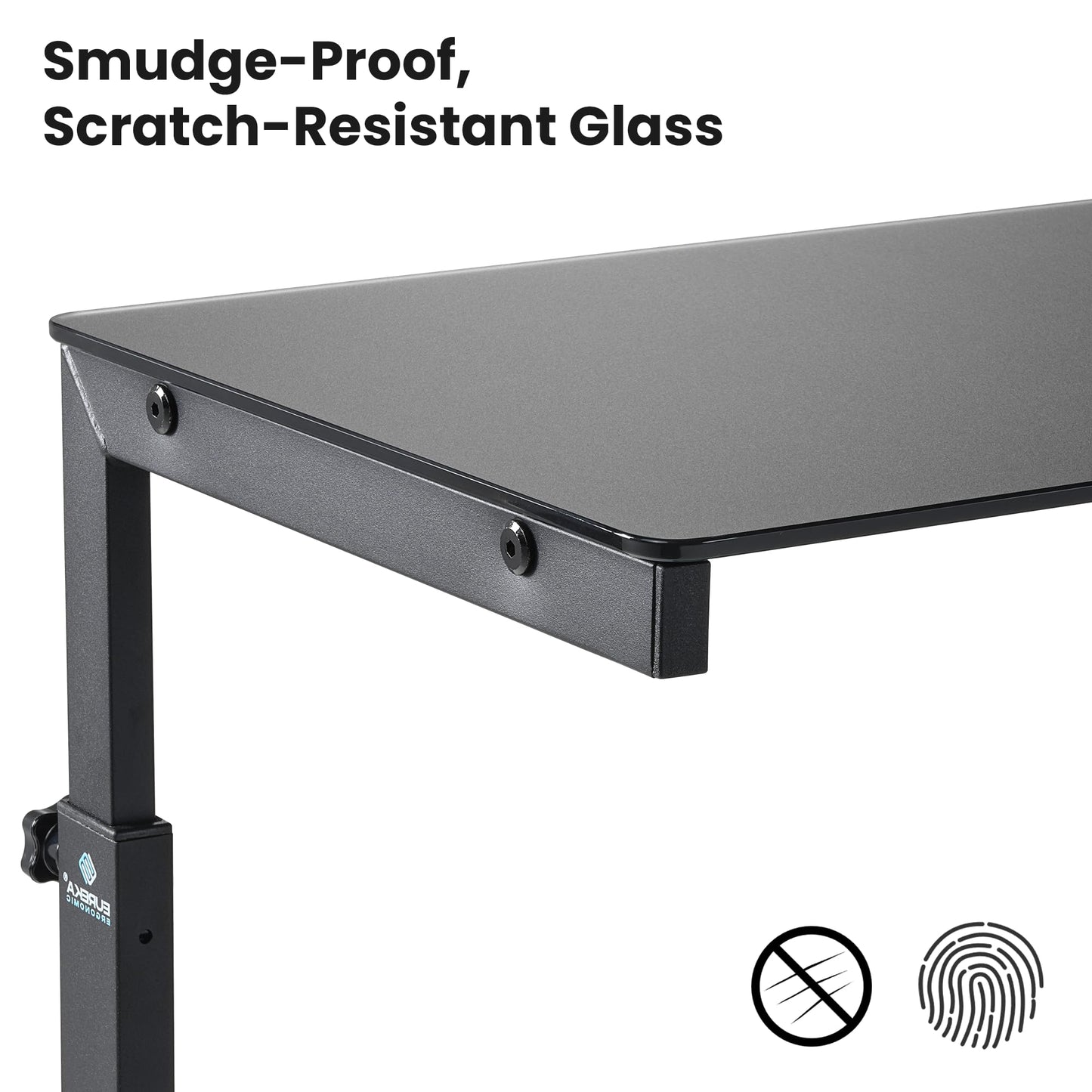 EUREKA ERGONOMIC PC Stand Computer Cart Frosted Glass, Height Adjustable Tower Stand 2-Tier for ATX Case Printer