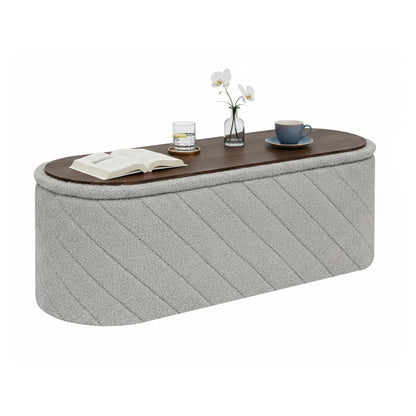 Bonlife Oval Ottoman with Storage Bench, Folding Foot Rest with Lid, Boucle End of Bed Bench,Foostool for Living