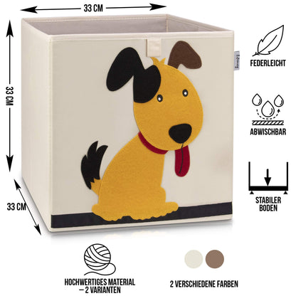 LIFENEY Children's Storage Box with Dog Motif, Toy Box with Animal Motif, Suitable for Cube Shelves, Organiser Box for the Children's Room