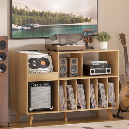 LELELINKY Large Record Player Stand, Turntable Stand with Storage, Vinyl Holder with Display Area, Record Player Table Holds Up to 450 Albums