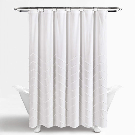 Lush Decor White Chenille Chevron Shower Curtain for Bathroom (72" x 72")